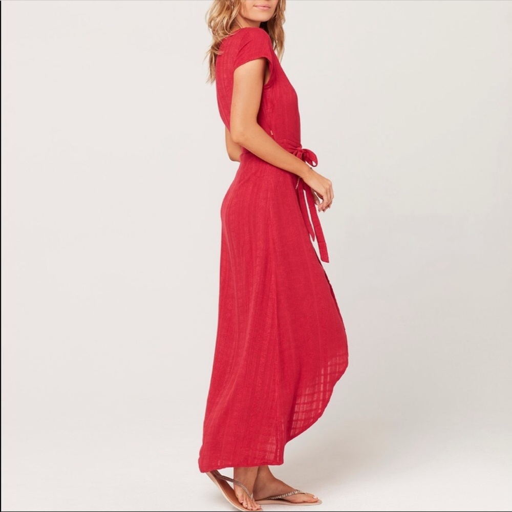 L*Space GOA wrap around dress Strawberry Red color size Large short sleeves NWT